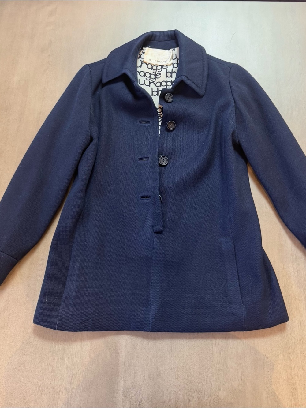 B.H. Wragge Women's Navy Wool Pea Coat Small Mid-Length Button Front